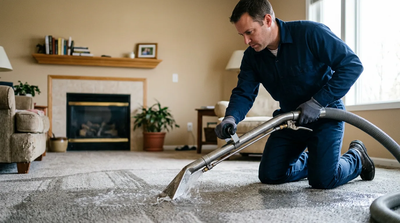 Water damage restoration technician working near Arcadia, MI